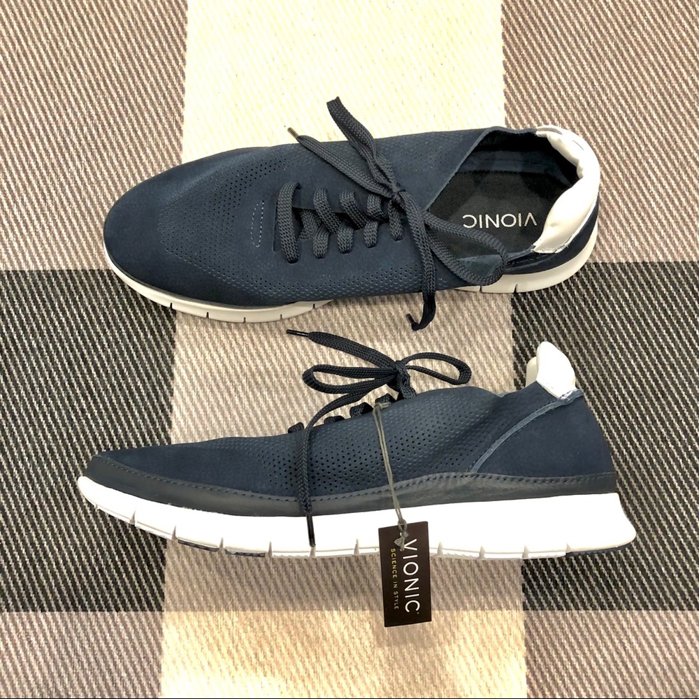 Vionic Tucker Men’s Navy Leather Sneakers New